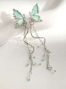 1 par de elegantes y sofisticados aretes de borlas con diseño de mariposa y gota de agua en azul con diamantes de imitación, estilo versátil y exclusivo INS para el uso diario de mujeres, actividades al aire libre, sesiones fotográficas o como regalo para el cumpleaños de la novia o de las mejores amigas