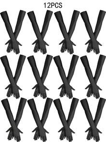 1双/3双/12双女式缎面弹性拼色肘长手套，新娘婚礼手套，肯塔基赛马会茶会手饰手套万圣节