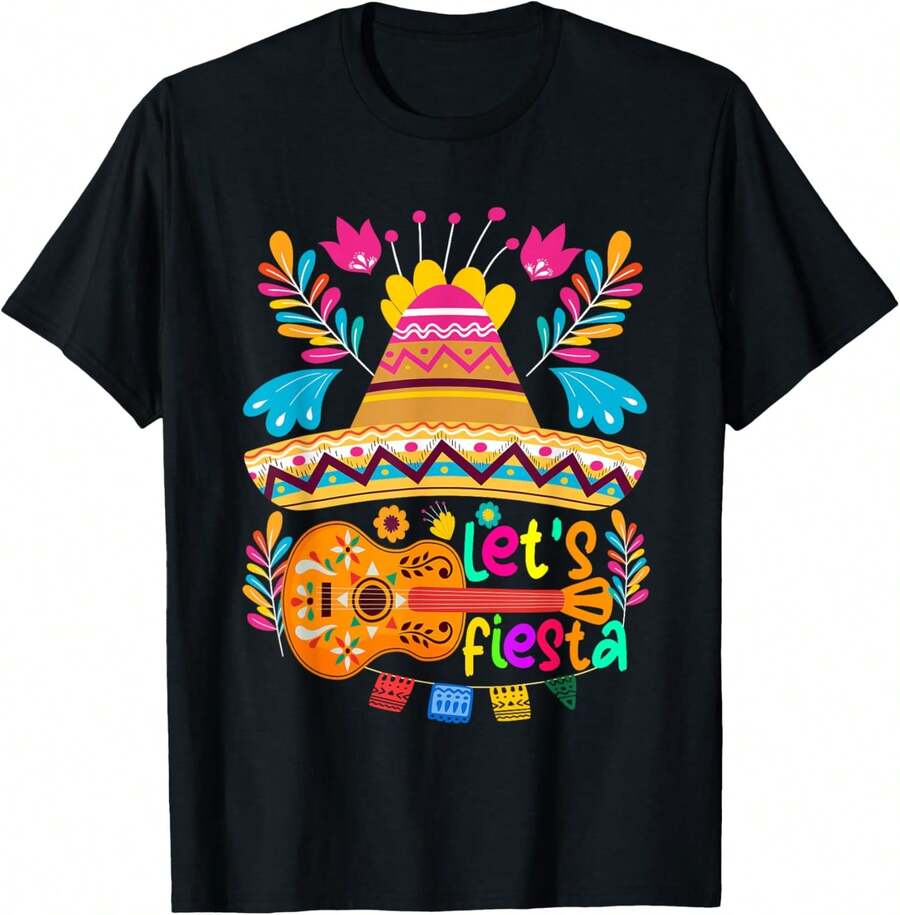 1 Pack Men's T-Shirt Vamos a Fiesta Cinco de Mayo Camisa Fiesta Mexicana 5 De Mayo Camiseta de hombre - Negro - Ver 1