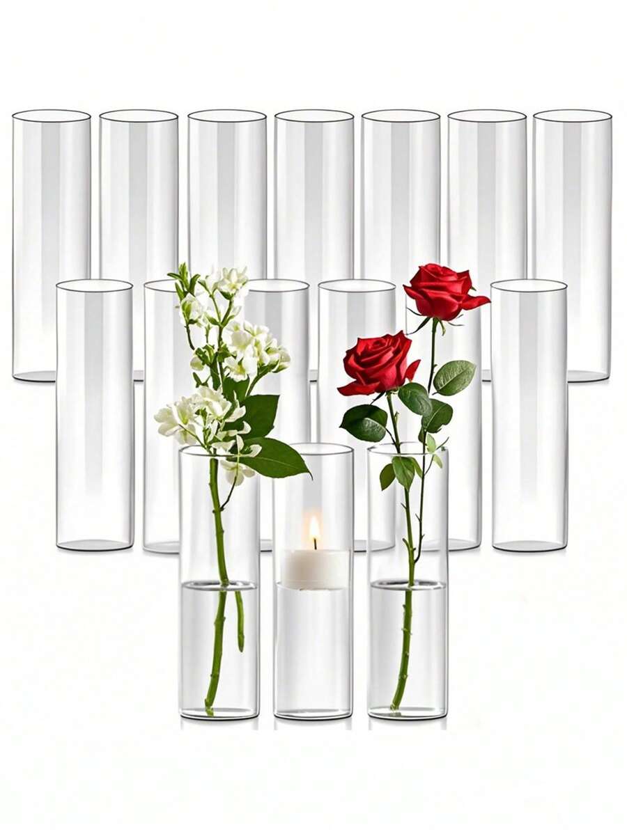 1pc/4pcs Glass Cylinder Vases, Hurricane Candle Holders For Pillar Or Floating Candles, Tall Clear Vase For Centerpieces, Round Vases For Wedding Anniversary Events Home Table Decor Home Decor Room Decor Flower Vase Glass Vase