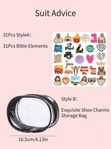 31 pièces Éléments de la Bible Charms pour chaussures, sabots, sandales, décoration ; Charms mignons pour boucles de chaussures, accessoires de sabots pour enfants, filles, garçons, cadeaux de fête, cadeaux, fête des mères, Halloween