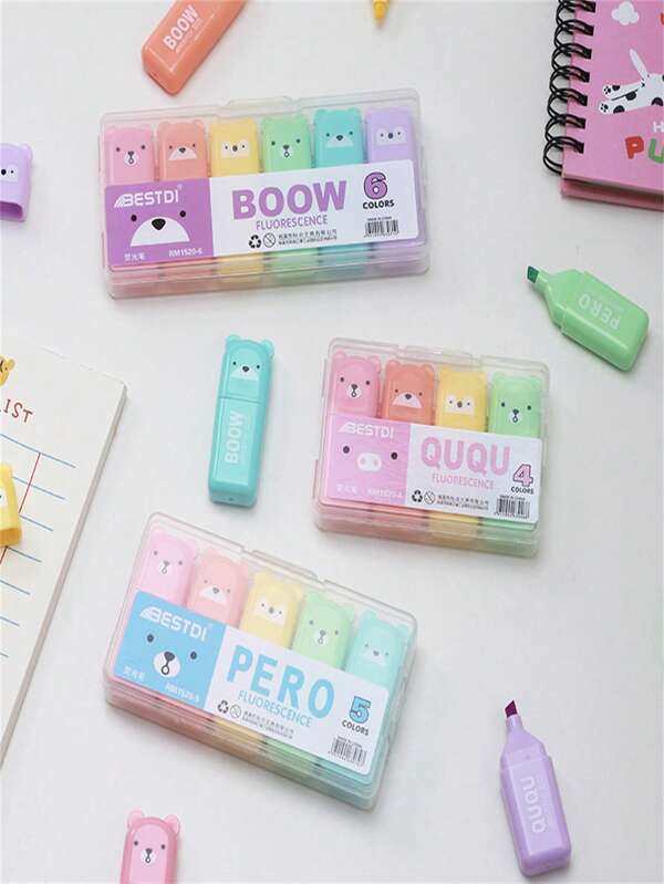 4-6PCS Mini Fluorescent Markers, Teddy Bear-Shaped Fluorescent Markers, Colored Highlighters, Stationery, Cute Stationery, Highlighters, Stationery, Pens, Colored Highlighters