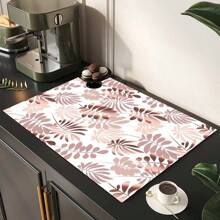 1pc Floral Pattern Coffee Maker Dish Drying Mat - Diatomaceous Earth Printed Drain Mat, Kitchen Counter Mat, Utensil Mat - Dish Drying Mat, Soft Diatomite Suitable For Kitchen Counter, Applicable For Coffee Makers, Espresso Machines, Etc.
