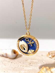 1pc Vintage Luxury Beach Shell & Faux Pearl Oil Drop Pendant Necklace For Women