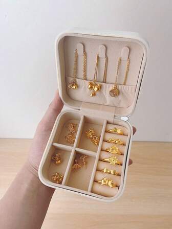 1件拉链首饰盒，PU皮革首饰盒，用于存放耳环、戒指、项链、手链、旅行必需品、珠宝礼盒、节日纪念品、结婚礼物、节日礼物。返校季