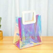 Bolsa de tote transparente de colores del arcoíris para regalos/fiestas/eventos, bolso reutilizable de PVC impermeable, bolsa de empaque universal para regalos, festivales y fiestas
