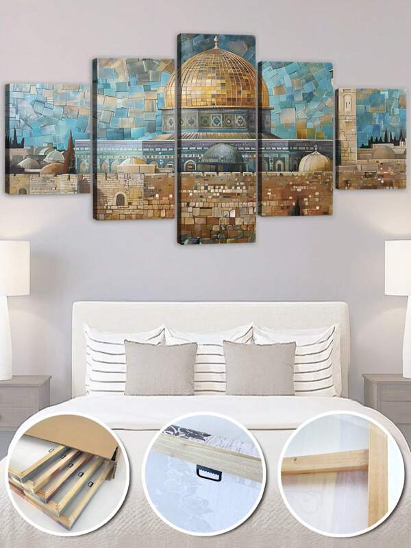 1/5pcs Large Islamic Poster Painting,Wall Art With Frame,5 Piece Religious Wall Art,Islamic Home Decor,Muslim Art,For Bedroom Living Room,Bathroom,Decoration,Home Decor,Gift,Ready To Hang,