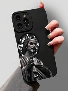 Funda de teléfono móvil suave y a prueba de golpes de 1 pieza con perforaciones y patrón de Jesús, cubierta protectora para 7P/8Plus/16/16PLUS/16PRO/16PROMAX/XR/XSMAX/11/11Pro/11ProMax/12/12Pro/12ProMax/13/13Pro/13ProMax/14/14Pro/14Plus/14ProMax/15/15Pro/15Plus/15ProMax, de moda/elegante/lindo
