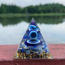 1pc Natural Crystal Lapis Lazuli Chip Evil Eye Sphere Ball Resin Orgone Pyramid Healing Gemstone Pebble Energy Rock Decor Holiday Gift