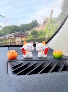 4pcs Cute Lucky Cat Car Decor For Dashboard, Electric Bike, Office Desk, Interior Accessories