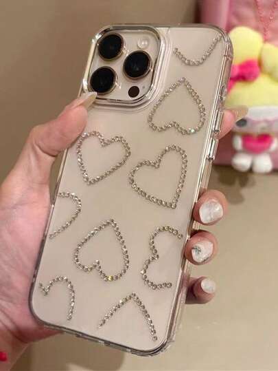 1个时尚透明仿皮纹理镶钻防震保护手机壳，镶嵌不同尺寸的星形水钻，兼容 17/17 Air/17 Pro/17 Pro Max/16/16 Pro/16 Plus/16 Pro Max/16/15/14 Pro Max/13/12/11