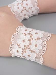 1 Pair Women Stretchy Lace Flower Design Wrist Sleeves, Sweet & Cute, Suitable For All Seasons, Sun Protection, Decorative For Weddings, Costume, Formal Occasions - Multicolor - View 5
