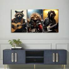 Ensemble de 3 tableaux muraux en canevas d'art moderne avec des animaux drôles jouant d'instruments de musique. Affiches imprimées avec cadres, représentant des chiens, hérissons et ratons laveurs. Convient pour le salon, la salle de bain, la chambre, les chambres d'hôtes, les couloirs, les studios de musique, les chambres d'enfants, les salles de classe, les villas, les galeries, les bars, les clubs, les bureaux et les études.