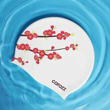 COPOZZ Gorro de natación para Adultos, de Silicona, Impermeable, cómodo, para Cabello Largo y Corto - Flor de ciruela - Ver 11