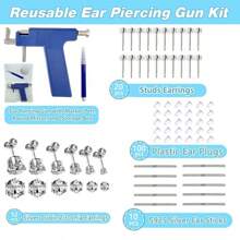 Kit per piercing professionale per orecchie, per uso in salone o domestico, con 20 pezzi di orecchini a perno in acciaio inossidabile, 12 pezzi di orecchini in zirconia, 10 pezzi di perni per orecchie in argento 925