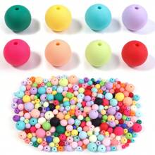 20-100 unidades/pacote de contas redondas pintadas de acrílico, sortimento de cores aleatórias, vários tamanhos, cores doces fofas e casuais da moda para fazer joias faça você mesmo, colar, pulseira, chaveiro, decoração de telefone, atacado