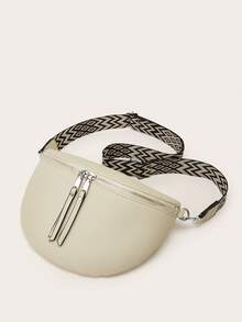 New Women Chest Bag/Waist Bag, Fashionable Minimalist Design With Wide Strap, Shoulder/Crossbody Bag - Beige - View 2