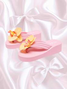 女童休闲人字拖 - 纯色 EVA 坡跟凉鞋，厚底，方便拖鞋设计，夏季必备，增高，厚底