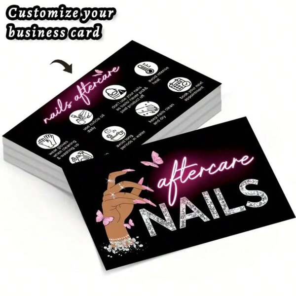 200 Stücke Matt-Finish Nagelpflege Visitenkarten, MSOKAY, mit neon Akzenten, in englischer Sprache, Aufklebe-Nagel-Kunst-Karten für Beauty-Salon, mit Rabatt & Treueprogramm, Rückkehr zur Schule, Schulmaterial