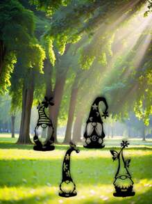 Nordic Style Metal Material, Striped Pointed Hat Long Beard Santa Gnome Silhouette, Unique Aesthetic And Sturdy Quality, Metal Garden Decor Rustic Charm - Suitable For Garden Decoration, Balcony Arrangement, Yard Landscaping, Indoor Corner Accents, Christmas Decoration