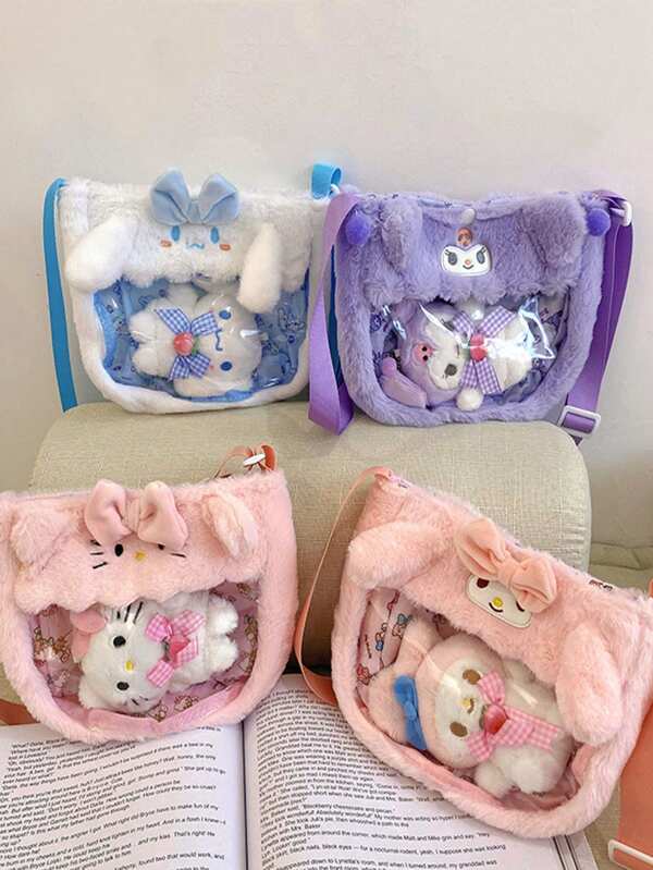 Sanrio New Cute Transparent Cartoon Crossbody Bag, Student Shoulder Bag With Pendant, School Supplies,Back To School