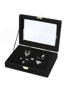 1pc Acrylic Jewelry Ring Storage Display Box Back To School - Black - View 5