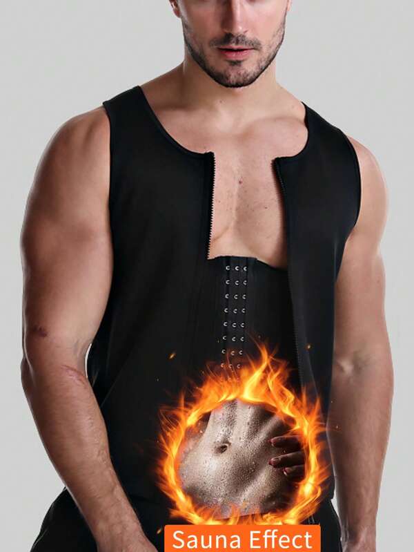 Men's Sports Waist Trainer, Slimming Vest With 3 Rows Of Hooks, Zipper Waist Cincher For Workout, Breathable Abdominal Control Compression Wrap