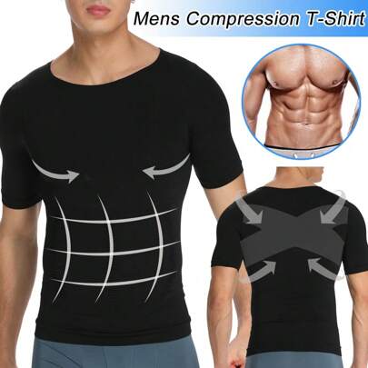 Slimming Mens Tummy Control T-Shirt Abdomen Belly Gynecomastia Compression Shapewear Tops Body Shaper To Hide Man Boobs Muscle T-Shirts Underwear