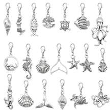 Metal Alloy Marine Life Charm With Lobster Claw Clasps Mixed Lot Fishes Sea Stars Shells Pendant Jewelry Making Crafts Bag Shoes Hanging Decor
