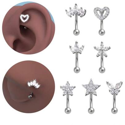1pc Elegance Stainless Steel Zirconia Heart Butterfly Eyebrow Stud Ring Piercing Jewelry
