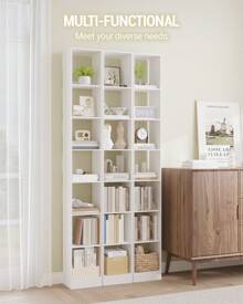 Hzuaneri Estantería de madera moderna, estantería de cubo, estantería abierta de madera, estanterías de almacenamiento y exhibición para sala de estar, oficina en casa, dormitorio, 7 niveles, color blanco