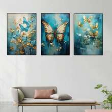 3pcs Modern Abstract Blue Butterfly Canvas Wall Arts Print Posters, Optional Frame, Suitable For Hanging Paintings In Living Rooms, Bedrooms, Offices, Coffee Shops, Bars, Homes, And Dormitories For Decoration ,Wall Art With Frame - Blue - View 4