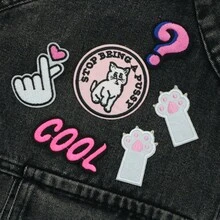 Cute Punk Sweet And Cool Embroidery Cloth Stickers Cartoon Cat Hot Melt Adhesive Patches Cat Paw Cloth Stickers Pink DIY Cloth Stickers Heart Question Marks Backpacks Hats Clothes Sewing Patches - Multicolor - View 8