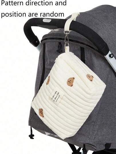 1 bucată biberon pentru ieșiri pentru bebeluși, geantă de depozitare pentru scutece și scutece, geantă pentru mama cu un singur buton brodat cu fermoar, geantă pentru cărucior pentru copii, geantă portabilă pentru depozitare scutece pentru ieșiri (direcție și poziție aleatorie)