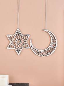 1pc Creative Wooden Hollow Hexagon, Octagon, Moon Shape Decor Hanging Ornaments, Modern Wooden Mirror Design Cozy Interior Wall Decor Hanging Accessories, Suitable For Holiday Party Decorations, Home Decor Gifts