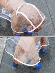 1pc Transparent PU Fully Covered Dog Rain Jacket With Hood, Waterproof Pet Outdoor Coat