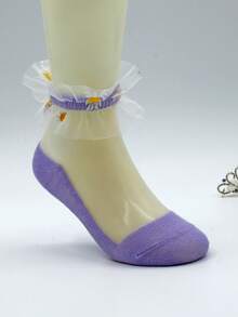 5 Pairs Lace Trim Daisy Floral Net Breathable Children Socks, Spring/Summer - Multicolor - View 8