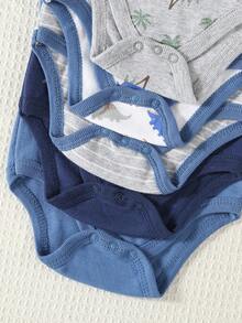 5 件装男婴图案印花三角连体衣 - 藏蓝色 - 查看 7