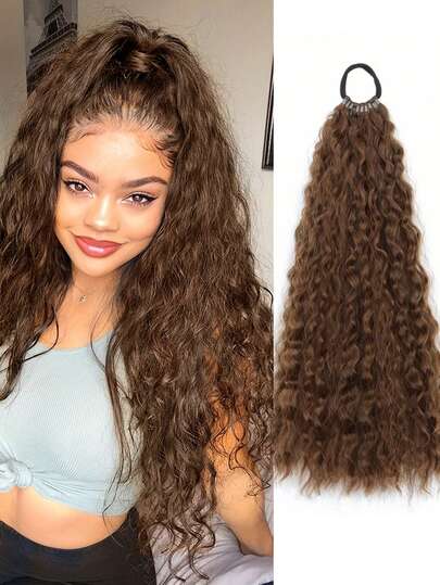 Kadınlar için Afro Kıvırcık At Kuyruğu Uzatma - 20 İnç Sentetik Kıvırcık Sarılı Uzun Saç Parçası Saç Uzatma Lastik Bant Bağlamalı - Temel Stil Peruklar Tüm Kadınlar İçin Uygun Peruklar