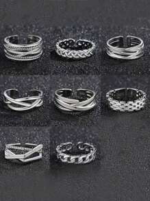 1 pièce Bague chaîne unique et ajourée pour homme, bague en alliage au look vintage usé tressé