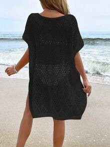 Women's Casual Hollow-Out Pullover Cover-Up (Bikini Not Included) - Black - View 3