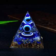 1pc Natural Crystal Lapis Lazuli Chip Evil Eye Sphere Ball Resin Orgone Pyramid Healing Gemstone Pebble Energy Rock Decor Holiday Gift