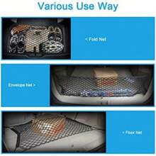 Universal Cargo Storage Net With Elastic Net And ABS Hooks, 27.5x27.5 To 41.3x41.3 Inches, Black Durable Polyester Storage Solution, Camper To Prevent Items From Falling, Flexible And Easy To Install, Universal Car Models, Trunk Accessories