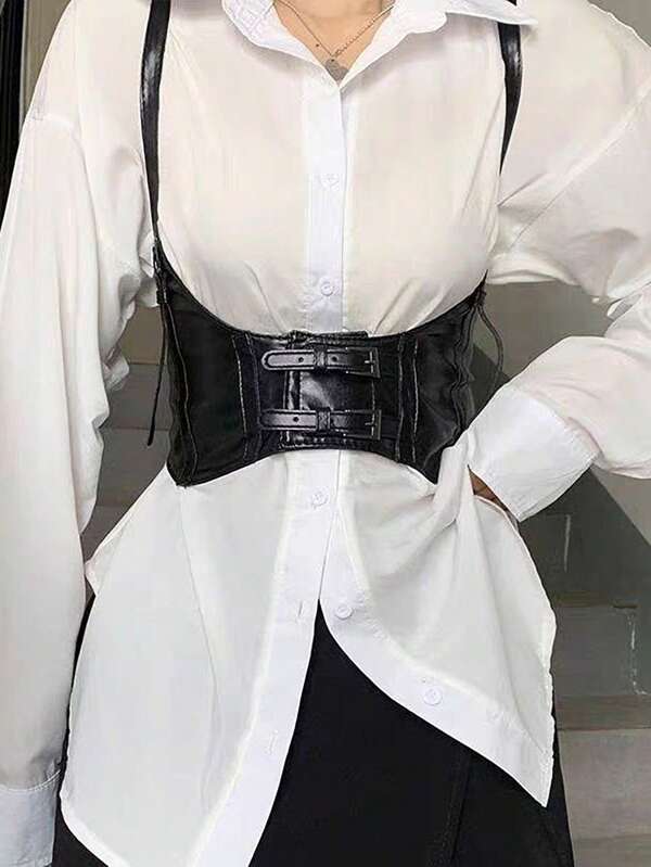 1 Peça Cinta Elástica Preta para Usar com Vestido Camiseiro, Visual Jovem de Streetwear, Adequada para Festa, Casual, Férias