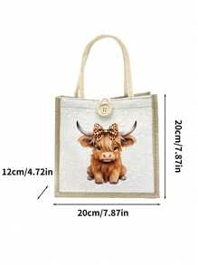 Bolsa tote estampada com tema de vaca das Terras Altas, leve uma bolsa de maquiagem com a mesma cor, portátil, reutilizável, leve, bolsa de mão, bolsa de ombro de linho, bolsa de armazenamento, porta-moedas, bolsa de mão, bolsa de viagem essencial, bolsa de grande capacidade, sacola de compras estampada, adequada para escola, universidade, trabalho, negócios, deslocamento diário, atividades ao ar livre, viagens, feriados, presentes para professores, família, amigos, presente de Dia das Mães, compra obrigatória em 6 de junho