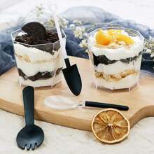 25/50 unidades Tazas de postre de plástico, tazas de postre octagonales de 160ml transparentes para parfait, entremés, reutilizables, cuencos de servir para postre, pudín, mousse para fiesta (7.2 X 6.5cm)