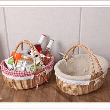 1 Stück Picknickkorb, herausnehmbares Futter, Weidenkorb Picknickkorb mit doppelten Klapphenkeln, stabiles Stofffutter, handgewebter handgemachter Picknickkorb, natürlicher handgefertigter geflochtener Korb