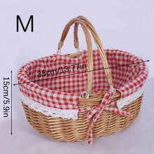 1 Stück Picknickkorb, herausnehmbares Futter, Weidenkorb Picknickkorb mit doppelten Klapphenkeln, stabiles Stofffutter, handgewebter handgemachter Picknickkorb, natürlicher handgefertigter geflochtener Korb