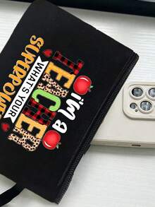 Teacher Appreciation Gift Linen Handbag With Cute Printed With An Apple, A Heart-Shaped Pattern, And The Letters' I Am A Teacher What's You Superpower? - Khaki - View 8