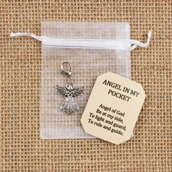 1 set Llavero de ángel de la guarda dulce, accesorio de moda y único para bolsos de mujer, llavero creativo de ángel con tarjeta de ánimo, regalo perfecto para familiares y amigos, regalo de fiesta